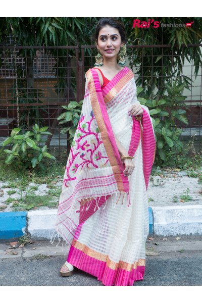 Handloom Reshom Silk Cotton Checks Kota Weaving With Handweaving Fine Jamdani Work Pallu (RAI195721)