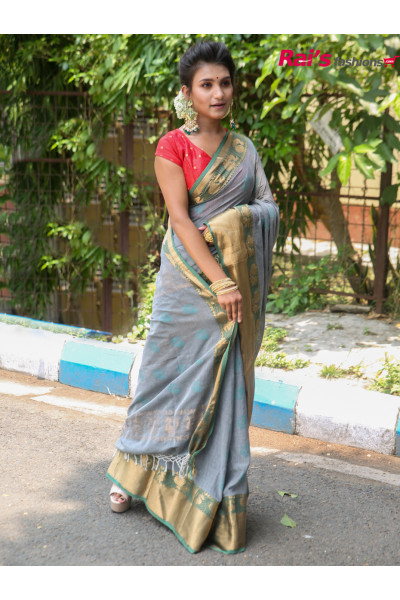 Handloom Khadi Cotton Saree With Benarasi Weaving Worked Border (RAI193421)