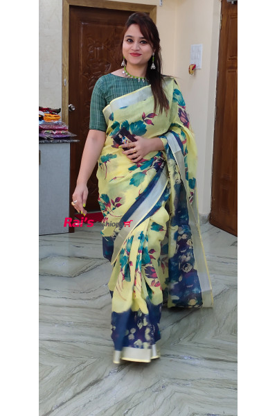 Pure Handloom Linen Printed Saree (RAI194421)