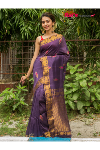 Organic Linen By Cotton Saree With Handweaving Traditional Benarasi Weaving Border And Pallu (RAI196121)