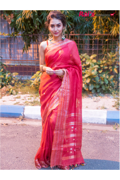 Pure Handloom Natural Fabric Linen by Linen With Handweaving Benarasi Worked Saree (RAI196421)