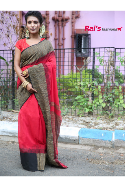 Pure Handloom Khadi Cotton Saree With Gicha Weaving Ikkat Border And Pallu (RAI193021)