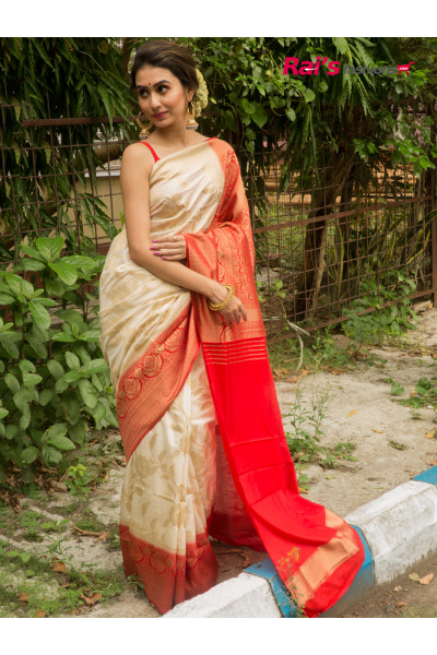 Silk Saree With Traditional Benarasi Weaving Work All Over And Contrast Color Border And Pallu (RAI196621)