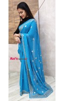 Premium Quality Pure Georgette Hand Jardousi Work Saree (DBHU7654)