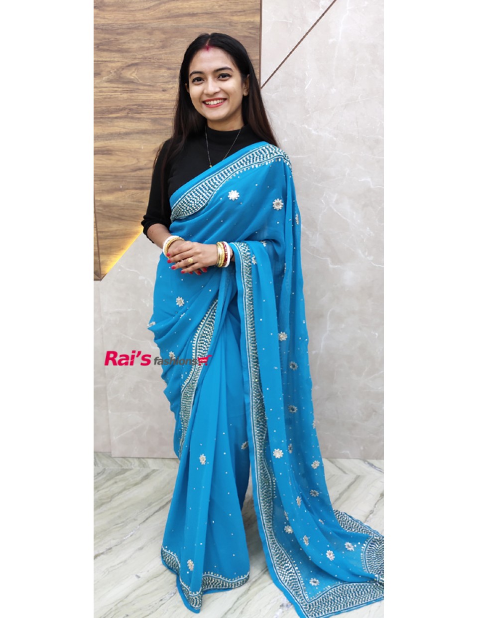 Premium Quality Pure Georgette Hand Jardousi Work Saree (DBHU7654)