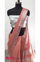 Pure Handloom Tissue Cotton With Silver Zari Border(8P15)