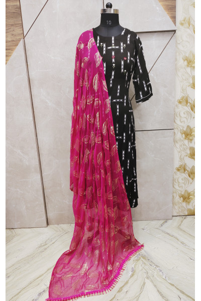 Fabric Worked Georgette Dupatta With Lace Border (KR667)