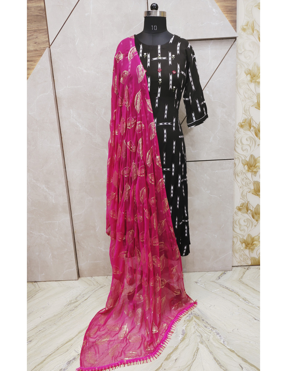 Fabric Worked Georgette Dupatta With Lace Border (KR667) Fabric Worked Georgette Dupatta With Lace Border (KR667)