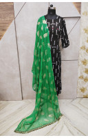 Fabric Worked Georgette Green Dupatta With Lace Border (KR668)