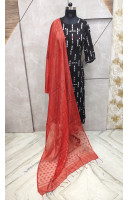 All Over Self Weaving Red Organza Dupatta (KR669)