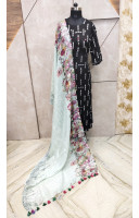 Sky Digital Printed Linen By Linen Dupatta With Silver Zari Border (KR671) Sky Digital Printed Linen By Linen Dupatta With Silver Zari Border (KR671)