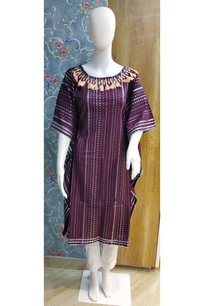 All Over Stripes Printed Long Kaftan With Mirror Work (KR1894)