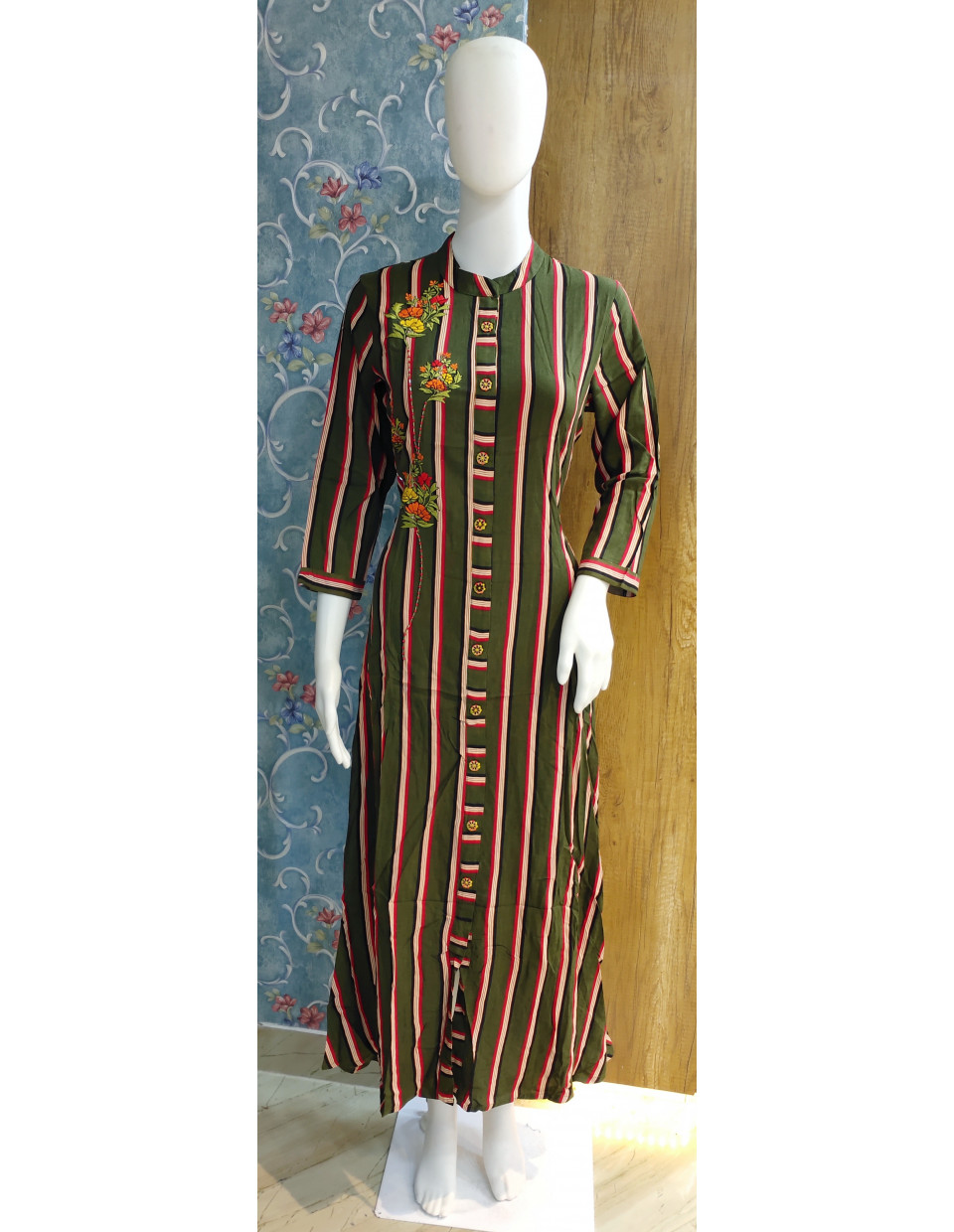 All Over Stripes Pattern Long Gown With Embroidery Work (KR1897)