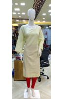 Key Hole Neck Pattern With All Over Silver Stripes Weaving Cotton Silk Kurti (KR1899)