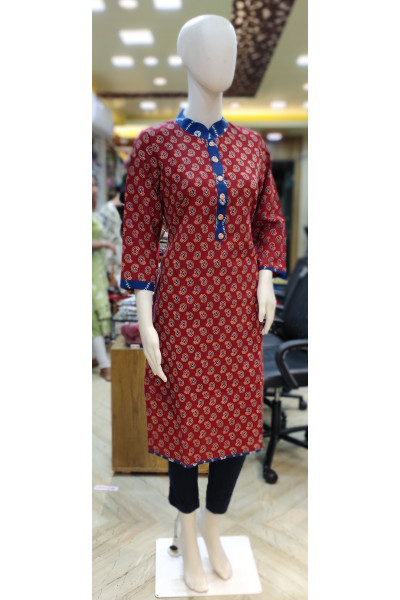 All Over Printed High Neck Cotton Kurti (KR1889)