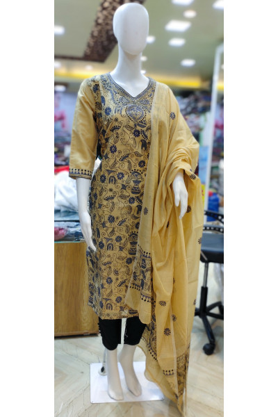 All Over Contrast Color Hand Kantha Stitch Worked Kurti With Dupatta (KR1931)