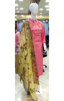 High Neck Collared Embroidery Worked Kurti With Linen Dupatta (KR1962)
