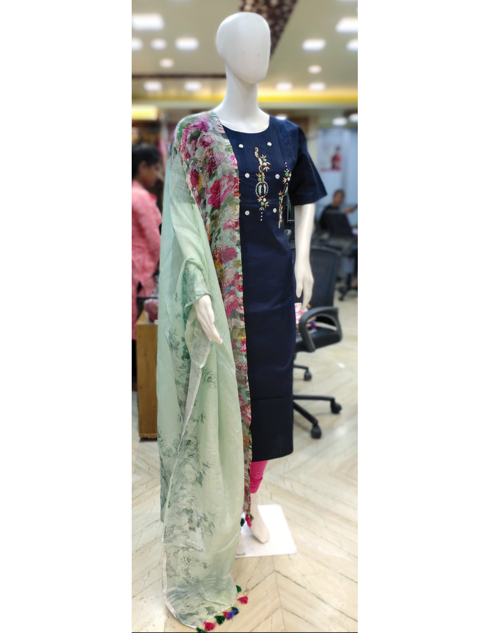 Beads Worked Kurti With Printed Linen Dupatta (KR1965)