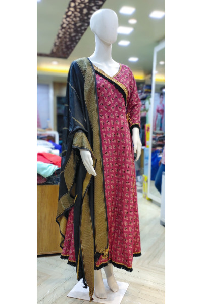 All Over Printed Cotton Long Gown With Dupatta (KR2009)