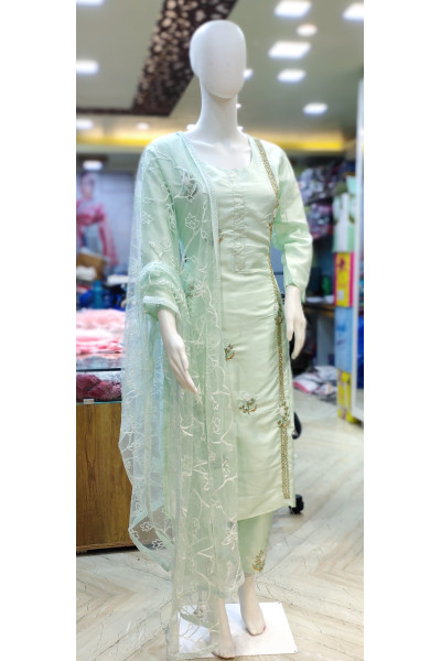 All Over Embroidery And Stone Work Silk Kurti Set (KR1983)