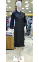 Cotton Collared Pattern Solid Black Dress (KR2007)