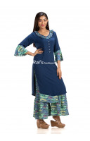Contrast Color Printed Neck And Hand Frill Design Fancy Kurti Set With Palazzo (KR1798)