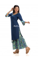 Contrast Color Printed Neck And Hand Frill Design Fancy Kurti Set With Palazzo (KR1798)