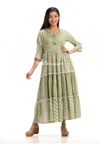 All Over Leheria Work Cotton Gown (KR1802)