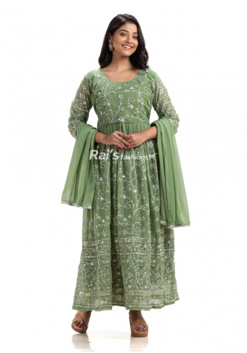All Over Embroidery And Mirror Work Georgette Long Fancy Gown (KR1834)