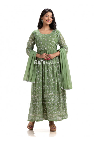 All Over Embroidery And Mirror Work Georgette Long Fancy Gown (KR1834)