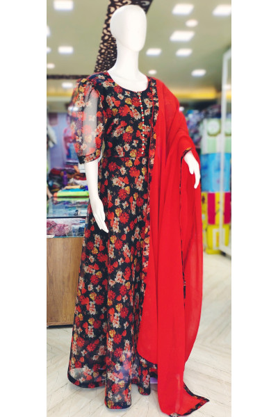 All Over Floral Printed Long Fancy Gown (KR2088)