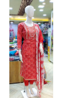 All Over Printed With Embroidery Worked Cotton Kurti Set (KR2086)