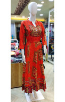High Neck Collared Printed Long Gown (KR2089)