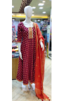 Round Neck Cotton Printed Long Gown With Lace Border (KR2091)