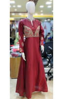 High Necked Embroidery Worked Silk Long Fancy Gown (KR2094)