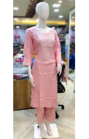 Round Neck Embroidery Worked Rayon Straight Cut Kurti (KR2064)