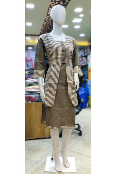 Stripes Jacket Pattern Cotton One Piece Dress (KR2102)