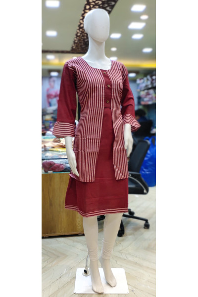 Stripes Jacket Pattern Cotton Red One Piece Dress (KR2107)