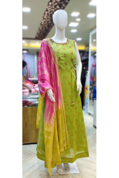 Silk Long Gown With All Over Golden Butta Weaving And Beads Work (KR2111)