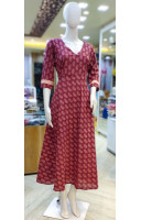 All Over Printed V Neck Cotton Long Gown (KR2049)