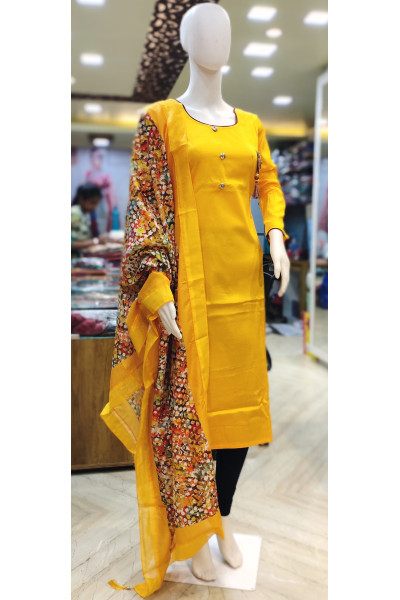 Contrast Color Piping Border Solid Silk Kurti  With Dupatta (KR2060)