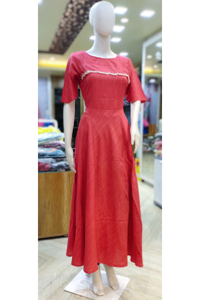 Round Neck Solid Long Gown (KR2062)