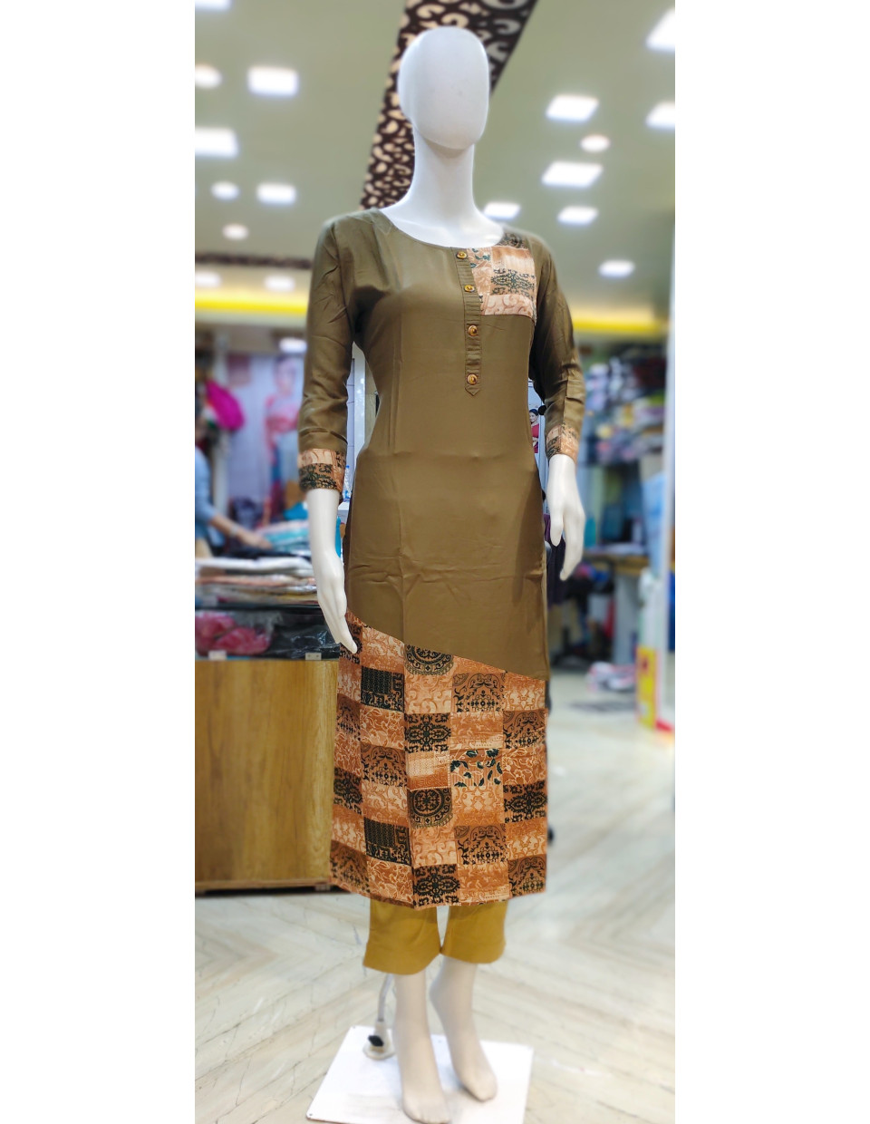 Patch Worked Rayon Straight Cut Kurti (KR2066)