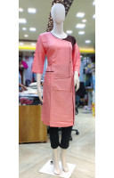 Round Neck Hand Stitch Work Peach Pink Rayon Dress (KR2074)