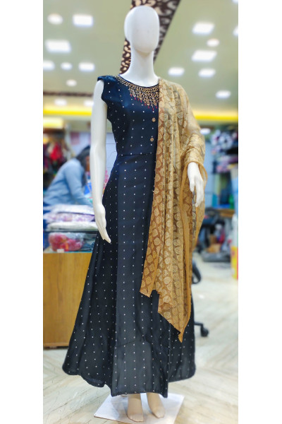 Silk Long Gown With Weaving And Beads Work (KR2116)