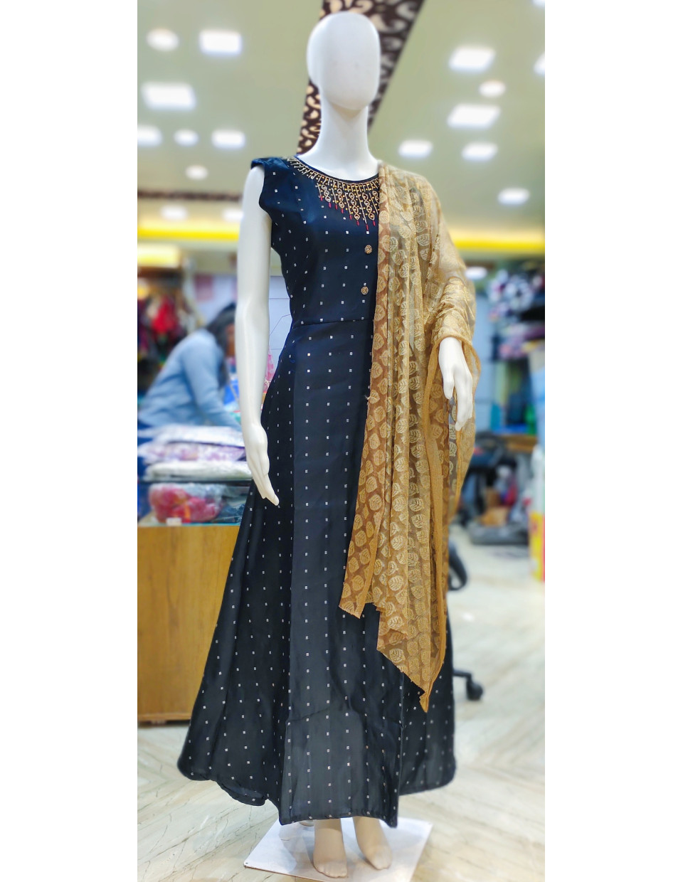 Silk Long Gown With Weaving And Beads Work (KR2116)