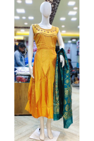 Silk Long Gown With Beads Work (KR2117)