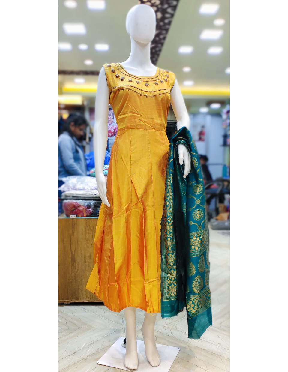 Silk Long Gown With Beads Work (KR2117)