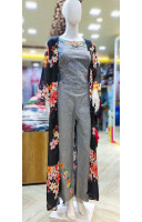 Cotton Two Piece Dress With Embroidery Work And Long Digital Printed Shrugs (KR2125)