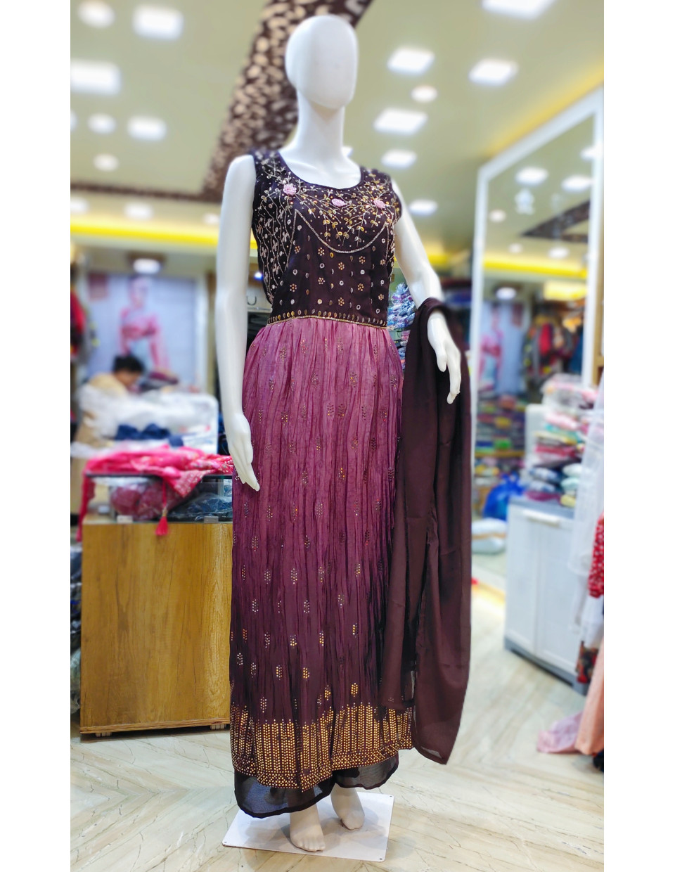 Silk Long Fancy Kurti Set With All Over Beads And Swarovski Work Design (KR2161)